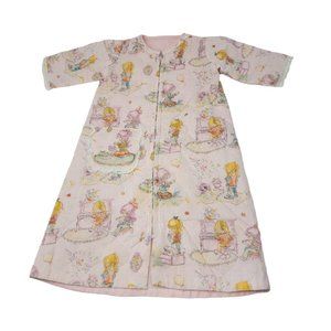 Vintage 1970s Baby Girl Quilted Robe Gown Pink Full-Zip Long-Sleeve